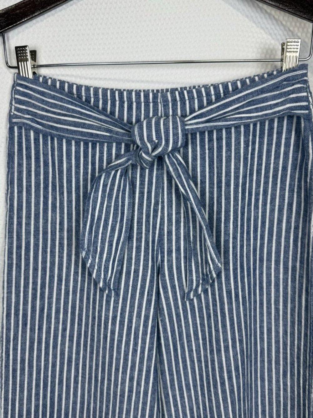 Beach Lunch Lounge Pants Sz Extra Small Linen Blend Striped Blue White Tie Waist - Picture 2 of 14